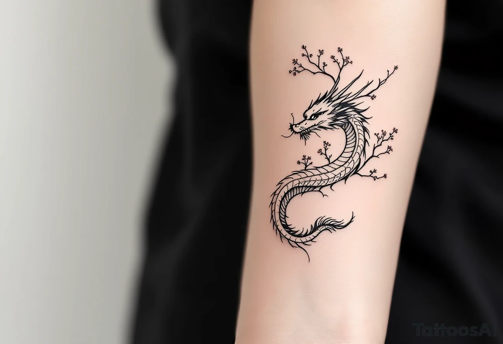 dragon japanese style sakura trees tattoo idea