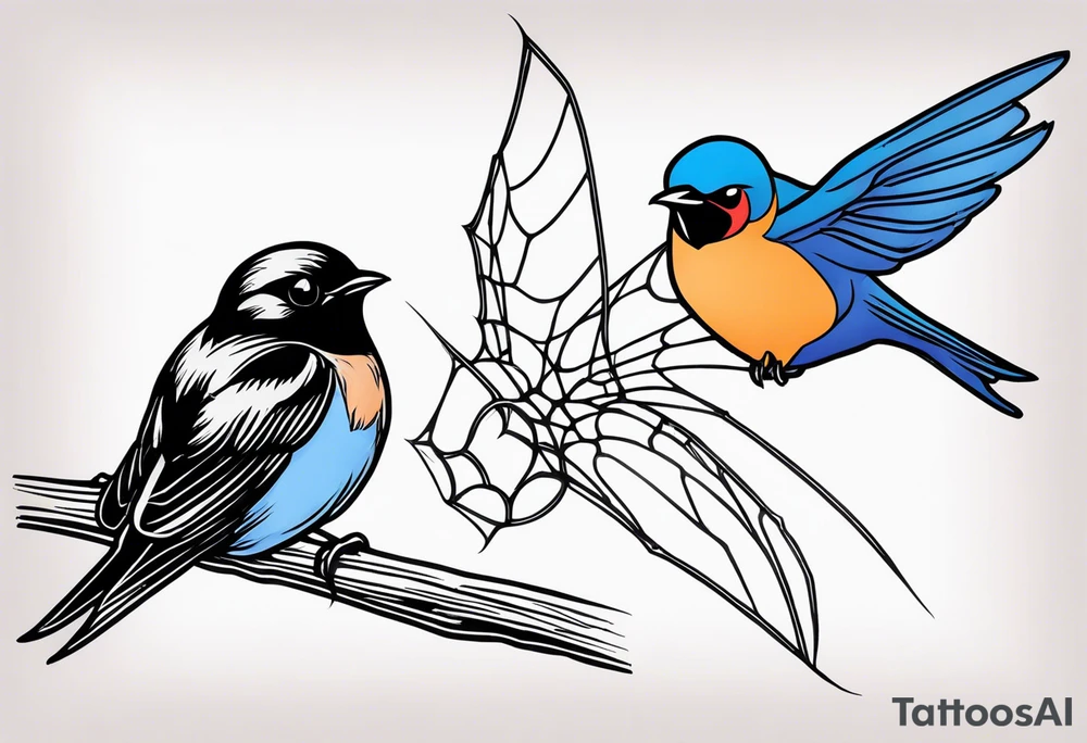 Spider and barn swallow tattoo idea