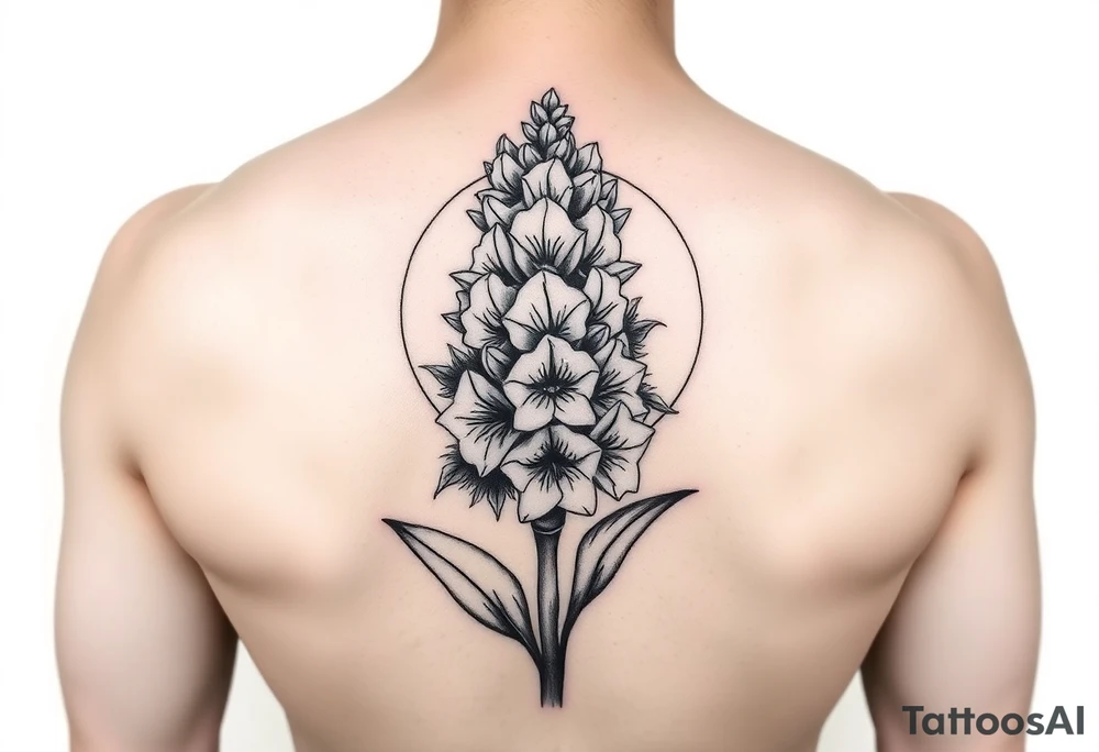 hyacinth flower in front of the sun tattoo idea