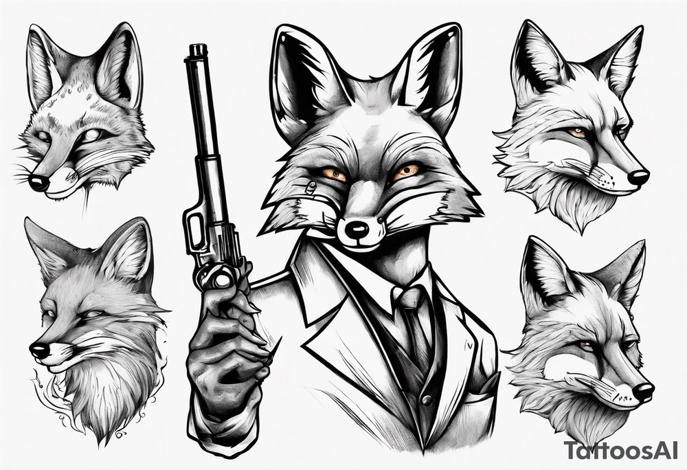 a fox moking a ciggarte and holding a gun tattoo idea