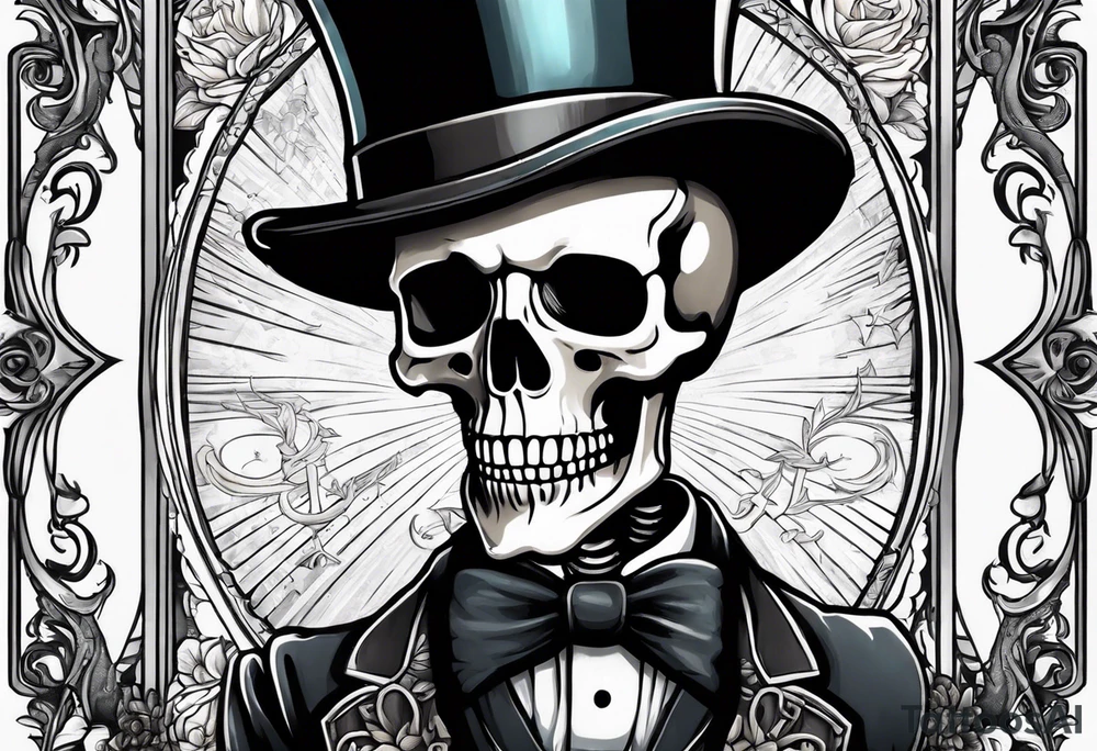 skeleton wearing a top hat holding a holy bible tattoo idea