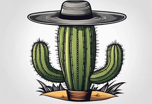 wide Cactus wearing a sombrero black and grey tattoo idea