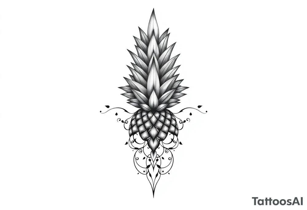 Bushy crown pineapple vagina, design to go over vagina , erotic vagina area design, anus to be at the bottom tattoo idea