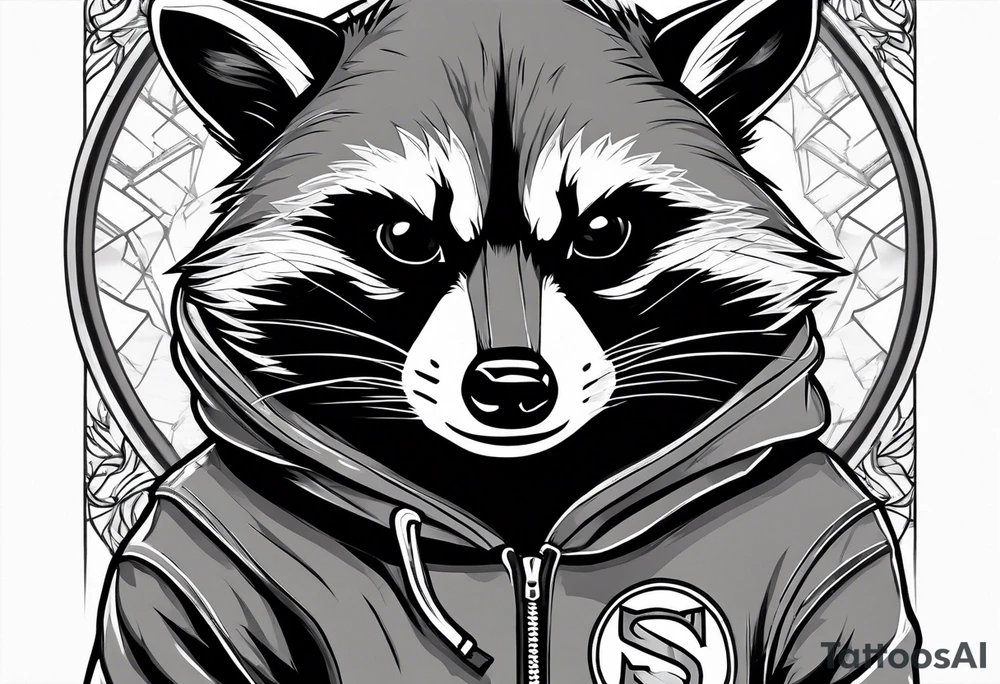 raccoon wearing a Superman hoodie tattoo idea