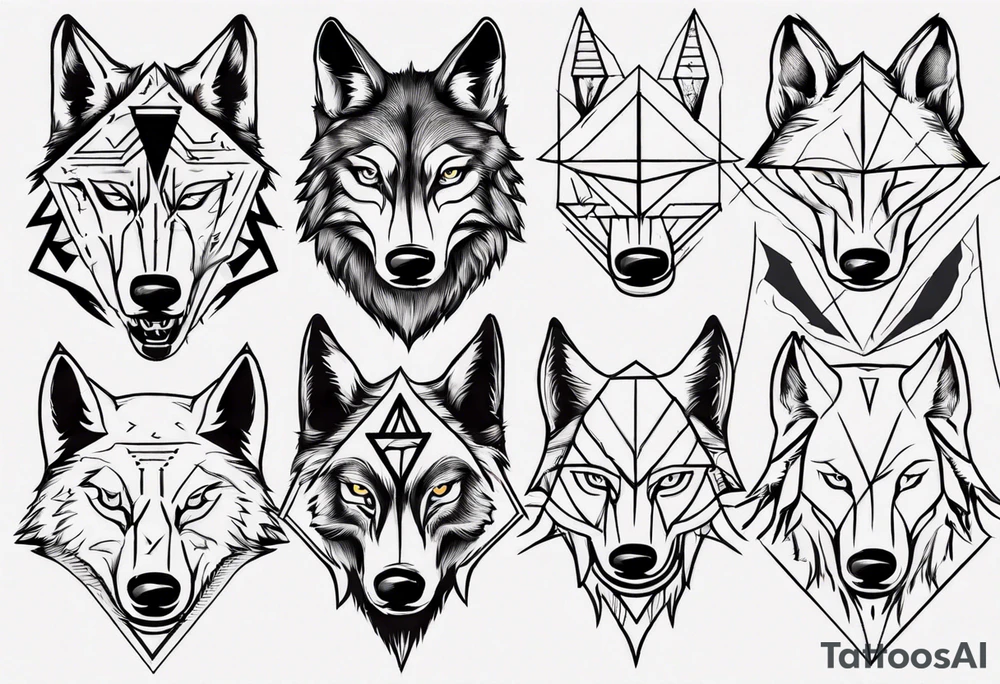 wolf head with a triangle shape tattoo idea