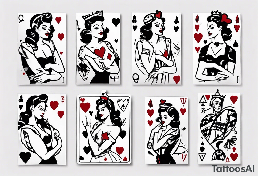 pin-up queen of hearts tattoo idea