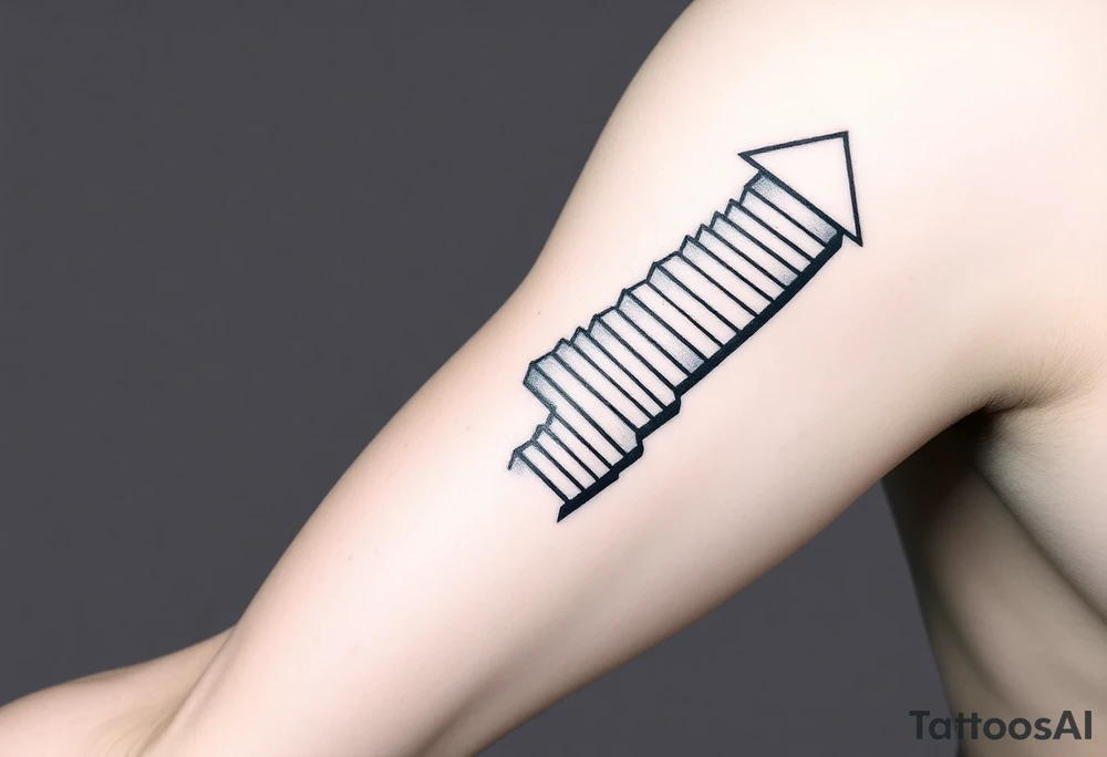 Simple.
An infinite stairs around the right arm like an armband.
Path exploring the universe. tattoo idea