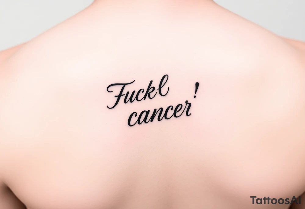 Fuck cancer In cursive on middle finger tattoo idea