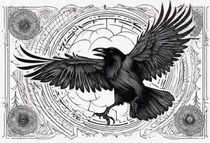 Cunning Raven flying towards the Sun. Mystic. tattoo idea