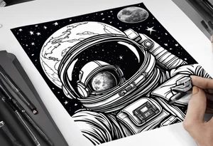 an astronaut hunched over in space from the back holding a planet in his hands tattoo idea