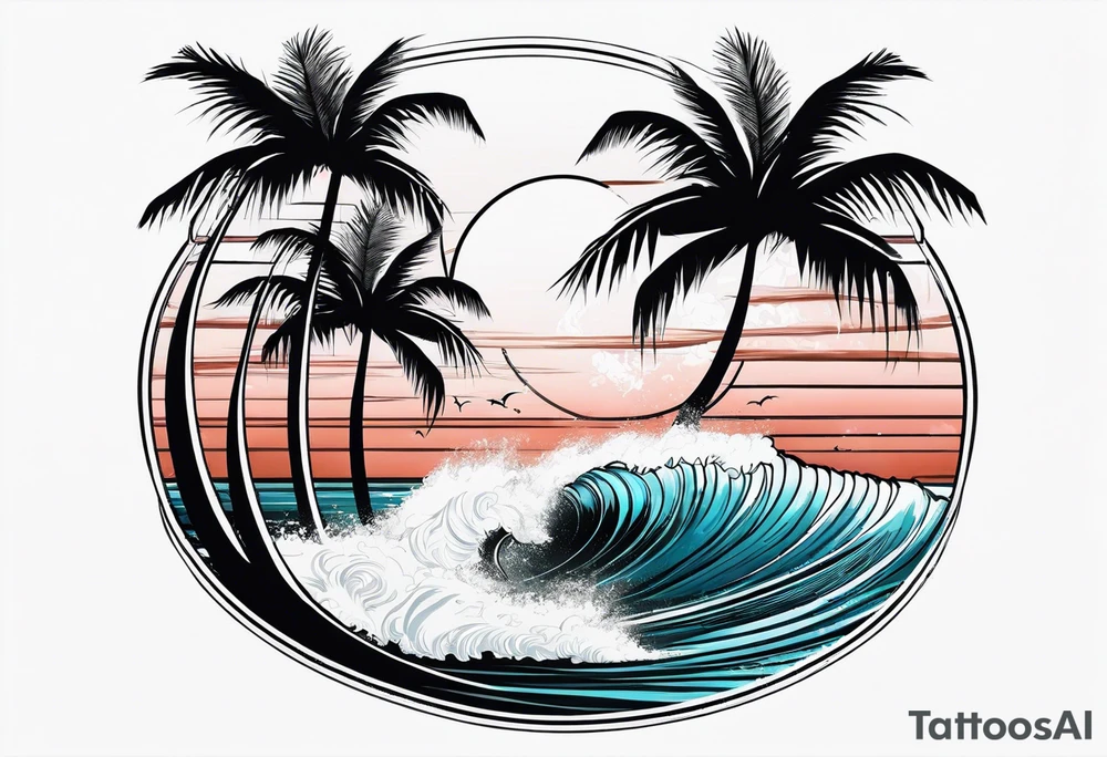 Palm tree, surfing tattoo idea