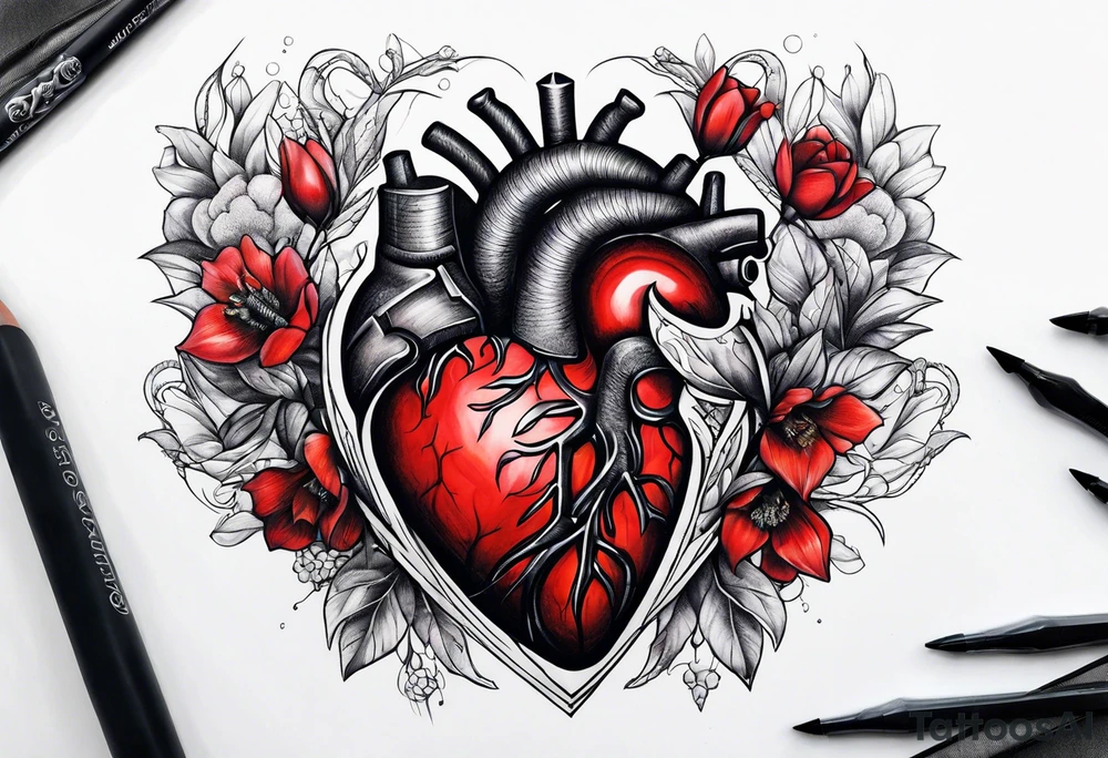 dying human heart tattoo idea