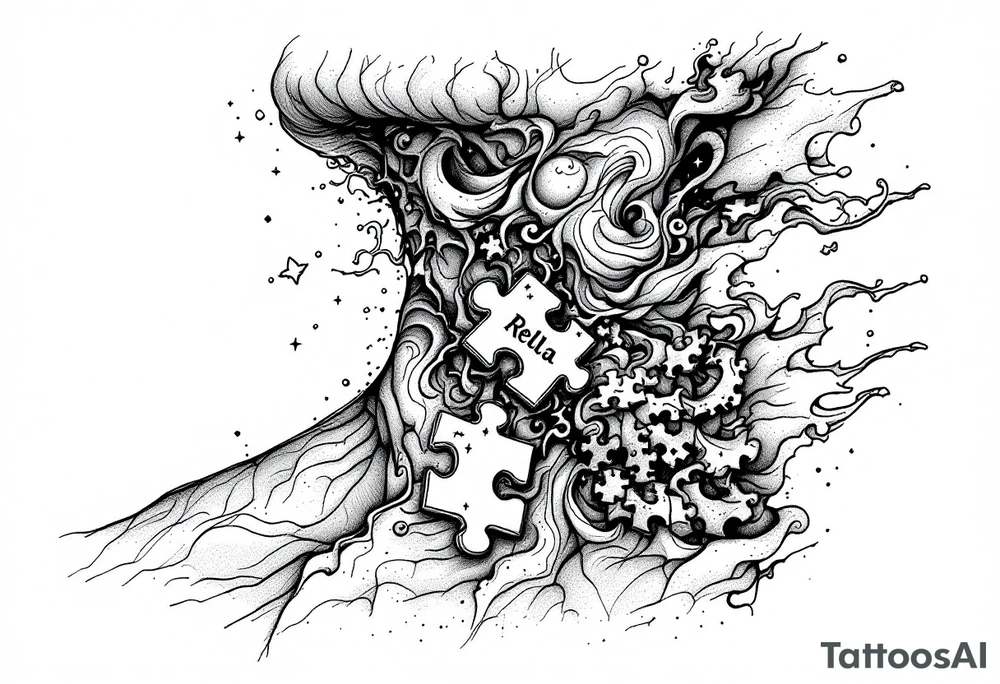 side of the neck puzzle piece tattoo where one of the pieces says Rella tattoo idea
