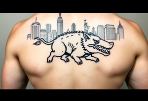 Arkansas razorback running through the streets of New York City with the Statue of Liberty in the background tattoo idea