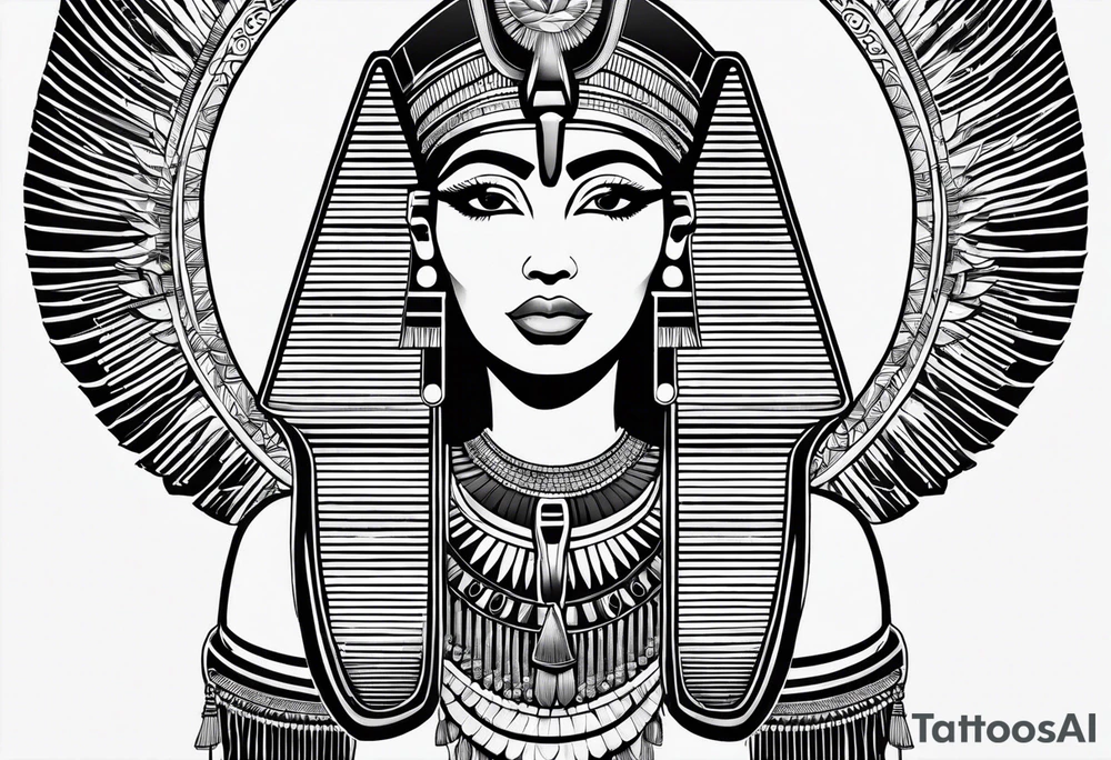 black and white Egyptian goddess Isis tattoo idea
