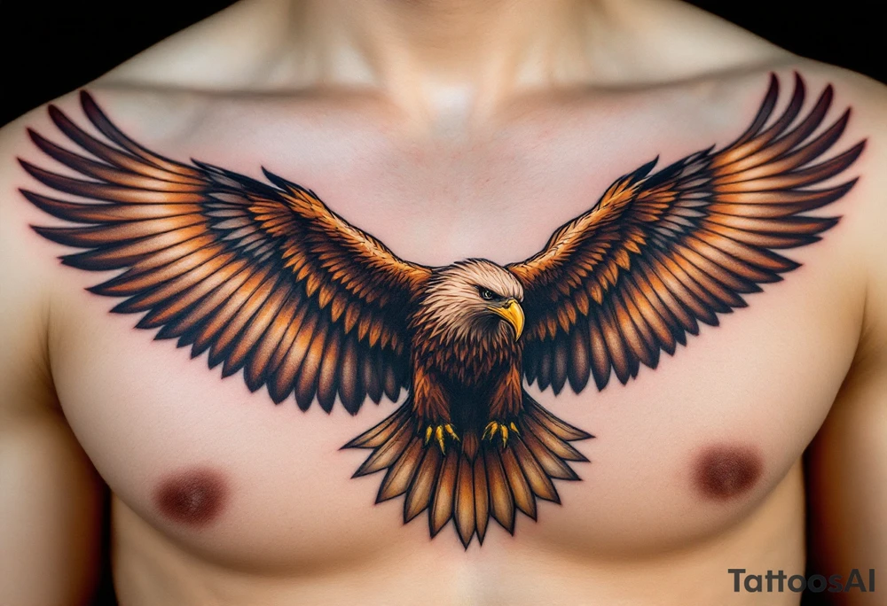 A soaring eagle with outstretched brown wings and golden beak, symbolizing strength and vision. tattoo idea