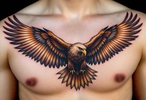 A soaring eagle with outstretched brown wings and golden beak, symbolizing strength and vision. tattoo idea