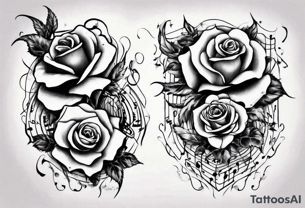 music stave hearth roses tattoo idea