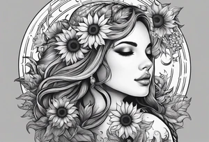 Cancer, moon, sunflower, flowers, fairy, goddess, love, kind, fierce, sun, strong woman, caring, tattoo idea