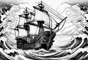 Black pearl pirate ship with waves tattoo idea