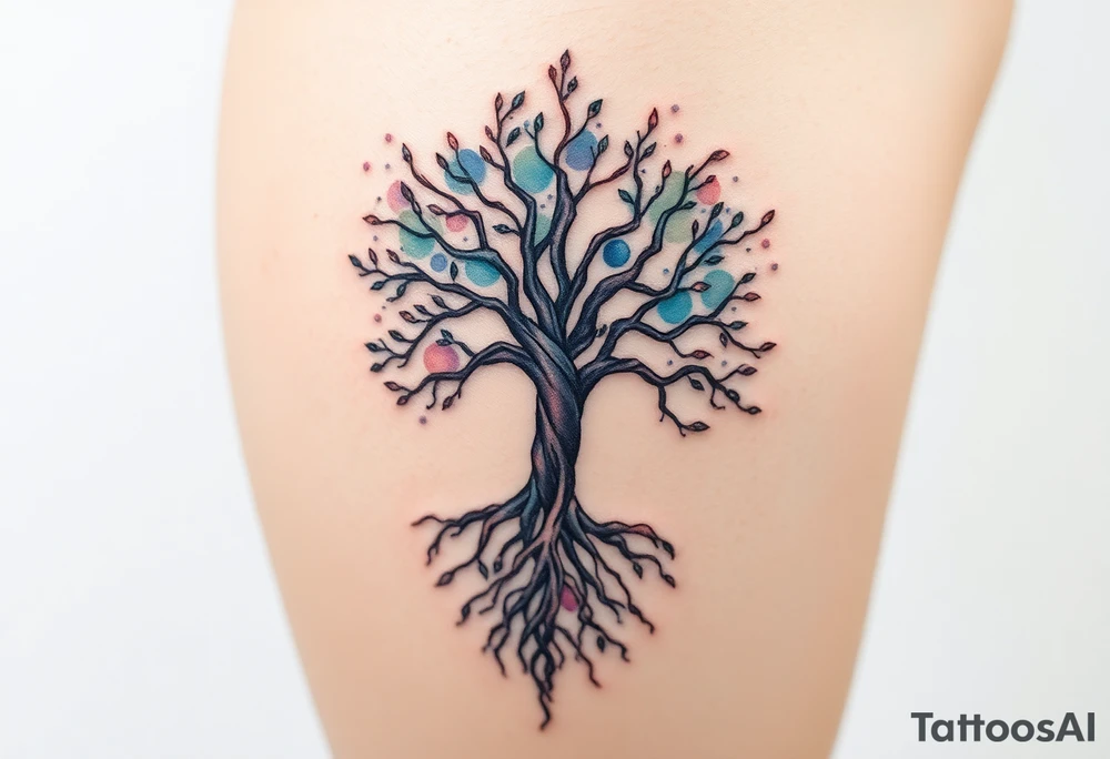 mystical tree of life with cosmic roots and celestial branches tattoo idea
