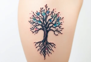 mystical tree of life with cosmic roots and celestial branches tattoo idea