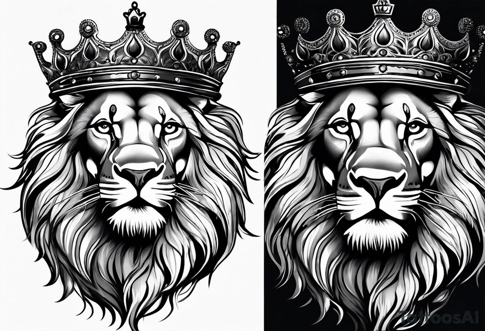 lion with a crown on top of the head tattoo idea