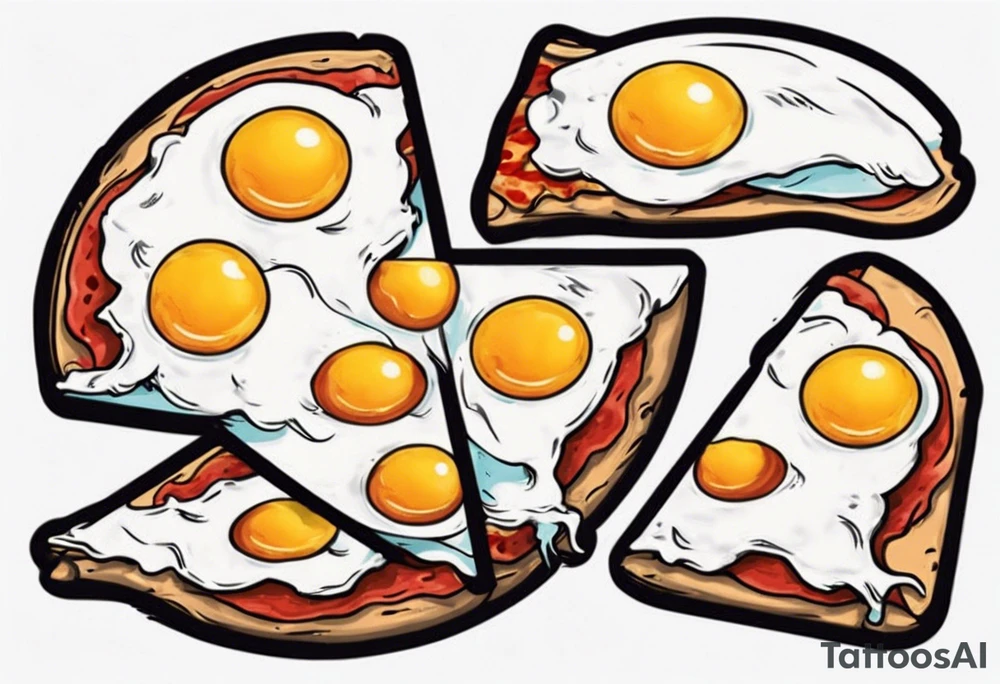 Pair fried eggs tattoo, where for the girl a small slice like a pizza triangular and for the guy the rest of the fried eggs tattoo idea