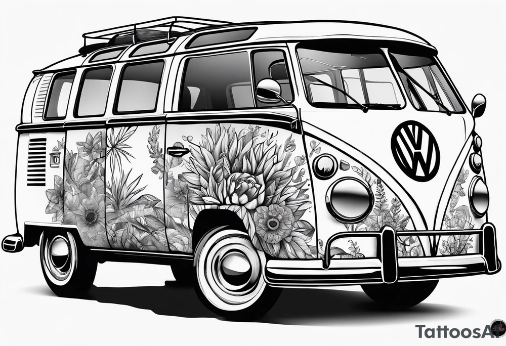 VW Kombi, Australian bush, Compassrose tattoo idea