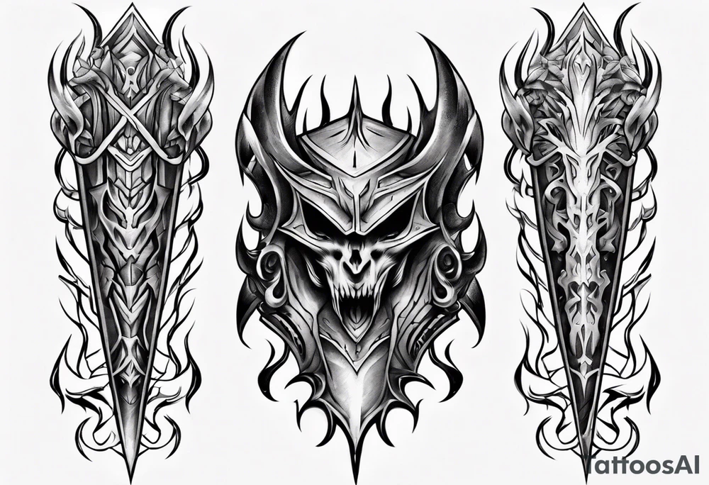 Demonic leg armor symmetrical tattoo idea