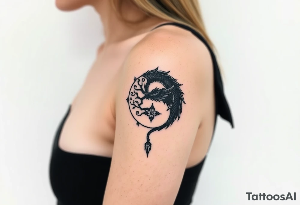 yin yang dragon tree of life tattoo idea