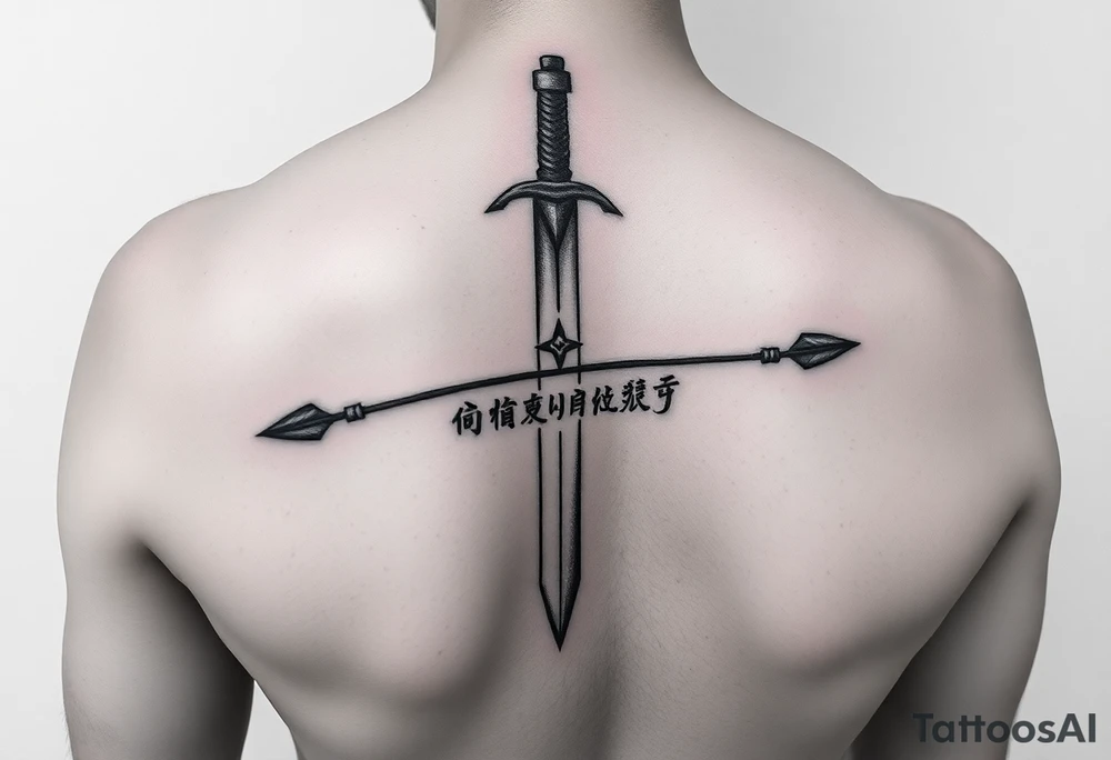 underarm tattoo with vinland saga thorfin arrows but not on the dagger just the arrows. and then in chinese calighraphy write this quote going through the design:你没有敌人 tattoo idea