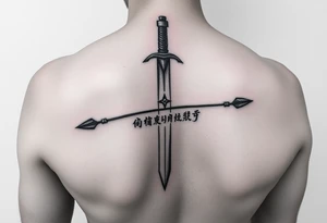 underarm tattoo with vinland saga thorfin arrows but not on the dagger just the arrows. and then in chinese calighraphy write this quote going through the design:你没有敌人 tattoo idea