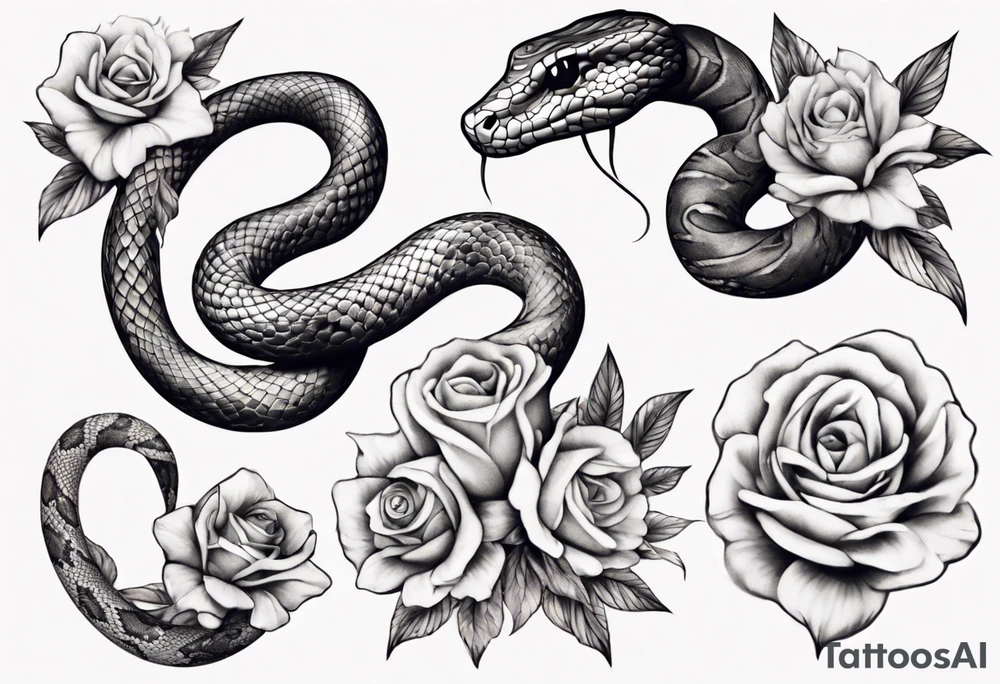 Snake wrapped around flowers tattoo idea