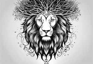 Full Tree with roots turns into lion head tattoo idea