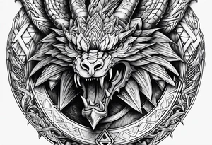 Valhalla sword shield dragon axe Valknut tattoo idea