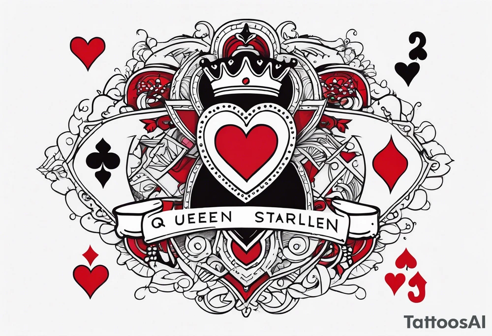 queen of hearts card  -on forearm - with text saying "queen starleen" tattoo idea