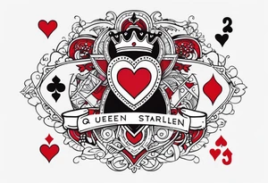 queen of hearts card  -on forearm - with text saying "queen starleen" tattoo idea