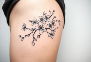delicate cherry blossoms swirling in spring breeze with petals tattoo idea