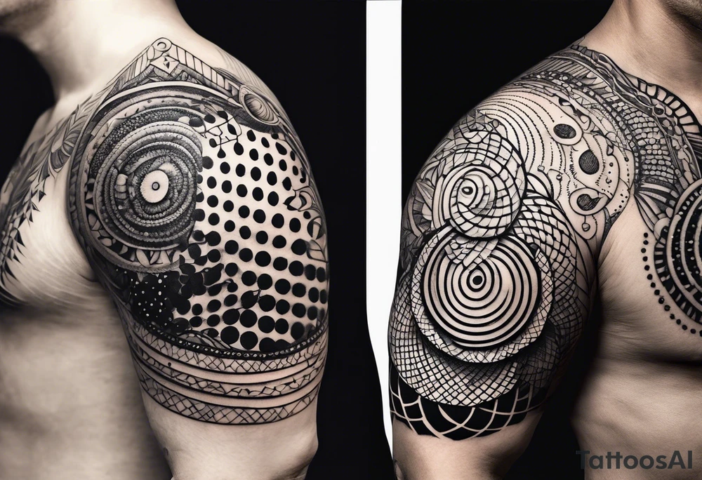 simple shape made from black dots and circles to go on upper arm/shoulder tattoo idea