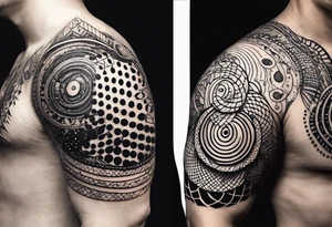 simple shape made from black dots and circles to go on upper arm/shoulder tattoo idea