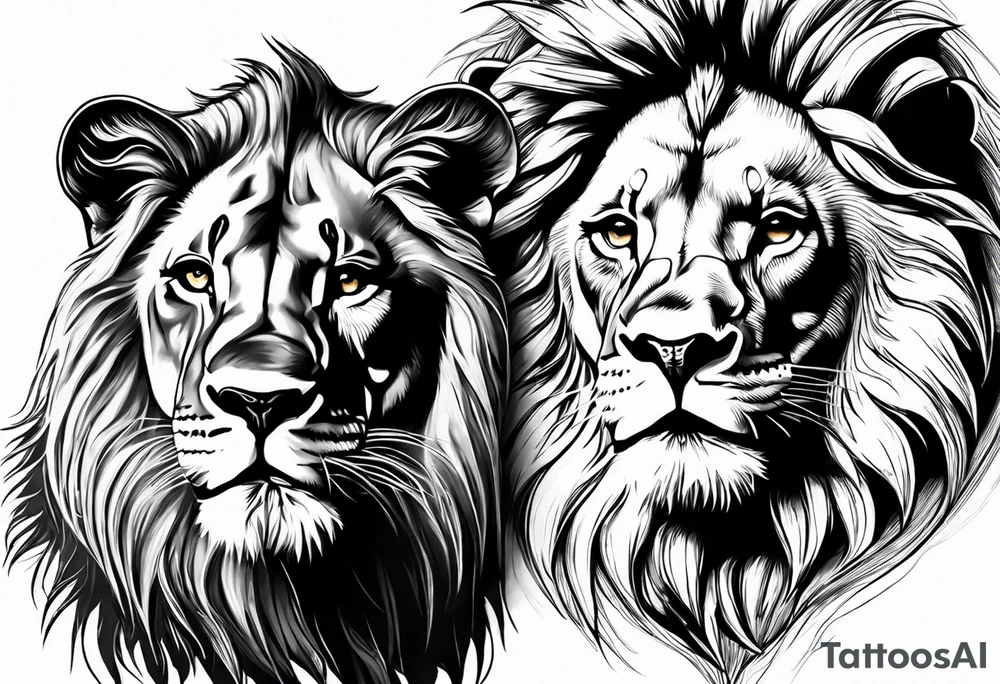 lion and lioness looking at each other bonding tattoo idea