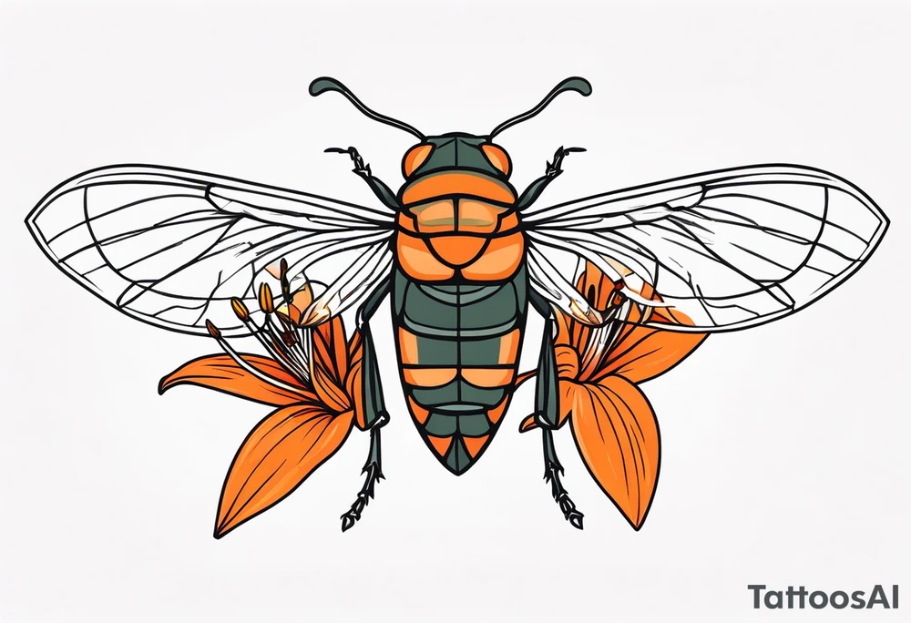 Neo traditional Cicada with orange lily tattoo idea