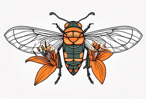 Neo traditional Cicada with orange lily tattoo idea