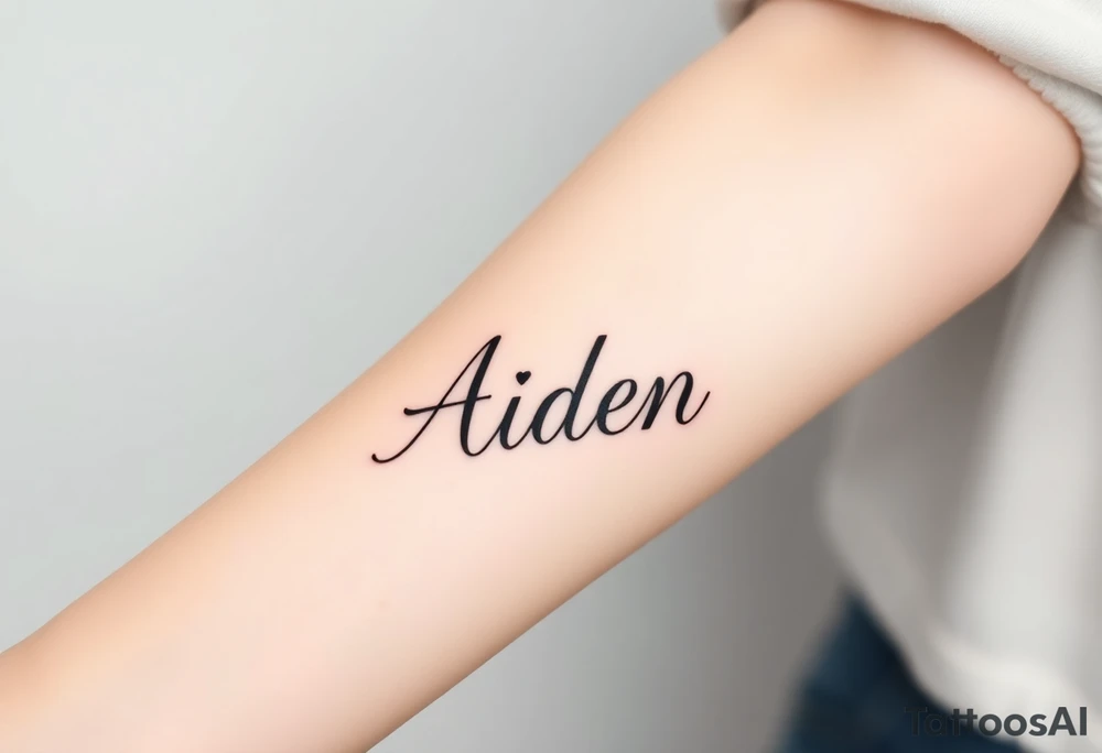 The name Aiden thick
 and bold cursive tattoo idea