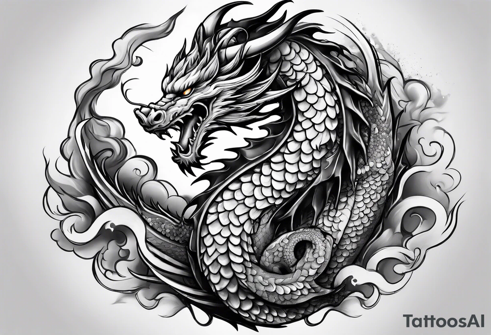 Traditional Dragon full body and smoke tattoo idea