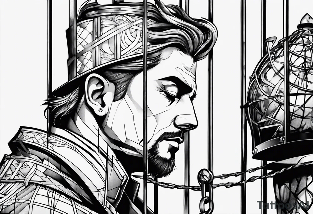 man in cage thinking tattoo idea