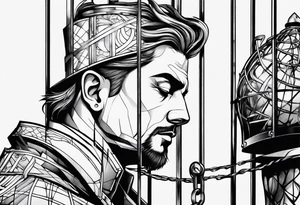 man in cage thinking tattoo idea