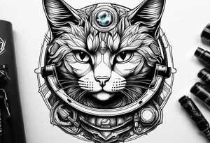cat, outer space, carpentry tattoo idea