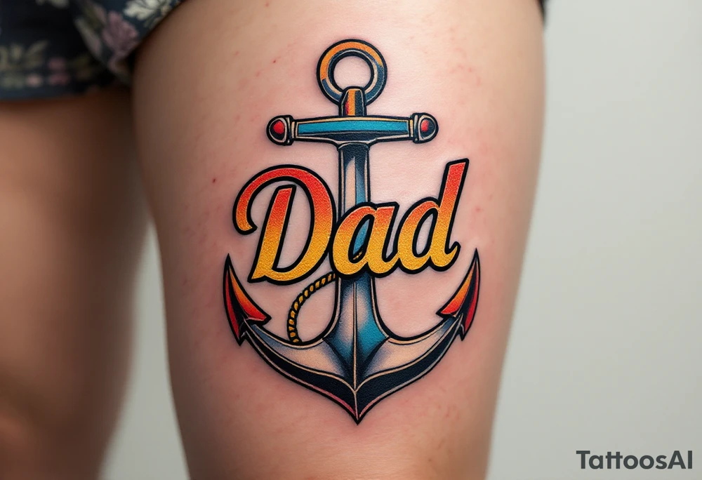 A colorful anchor with “Dad” in old-school lettering and gold shading. tattoo idea